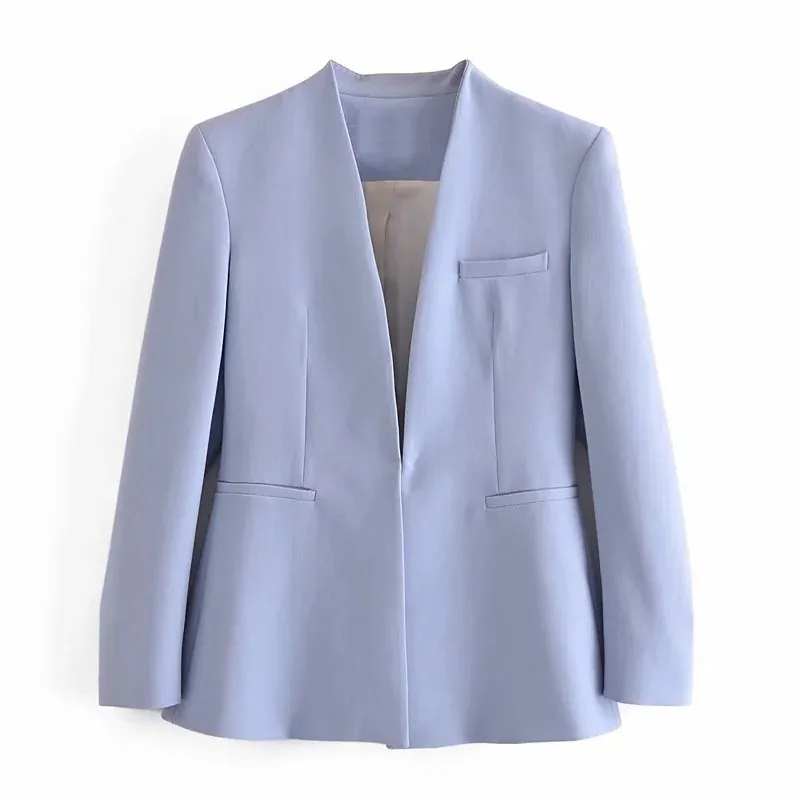 2024 Frühling Frauen Blazer Mantel weiblich einfarbig keine Schnalle V-Ausschnitt schlanke Anzug Jacke Dame koreanische Mode Langarm Oberbekleidung