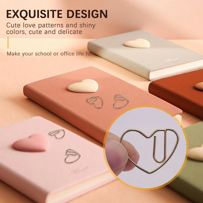 100 Pieces Love Heart Shaped Small Paper Clips Bookmark Clips For Office School Home Metal Paper Clips