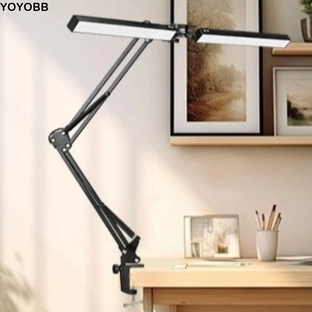 

360° Rotation Rocker Arm LED Table Lamp Adjustable Brightness 3 Color Modes Double Head Desk Lamp Eye-Caring 160LED