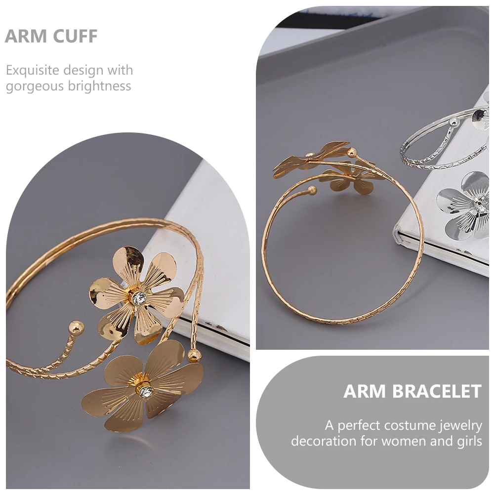 

2 Pcs Rhinestones Arm- Bracelet Silver for Women Alloy Coil Wrap