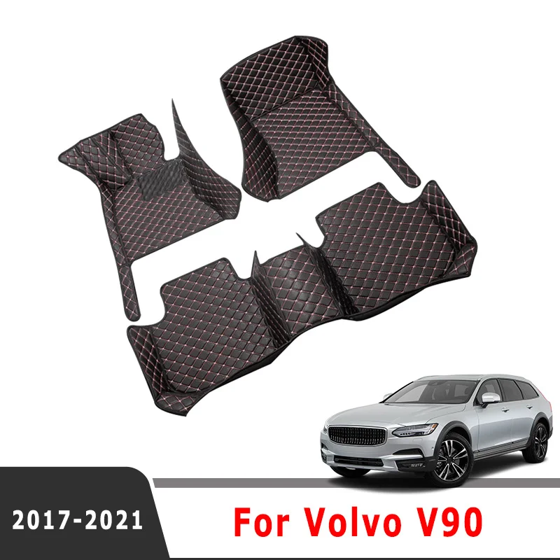 LHD Car Floor Mats For Volvo V90 2021 2020 2019 2018 2017 Interior Leather Carpet Auto Accessories Styling Waterproof Covers Rug