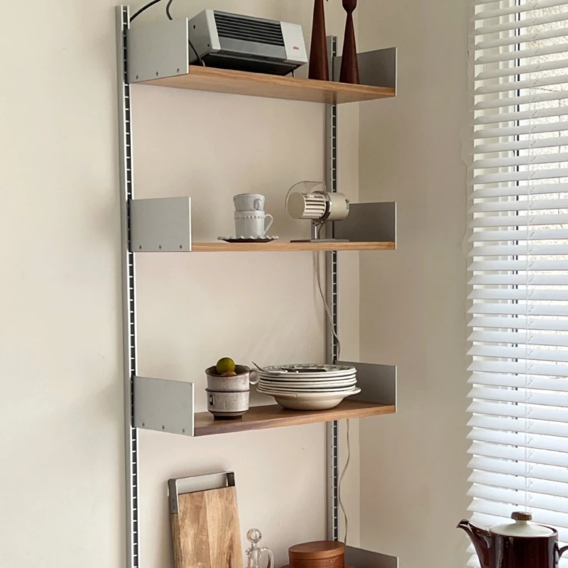 

Track bookshelf wall mounted shelf, solid wood and iron art wall mounted storage magazine rack