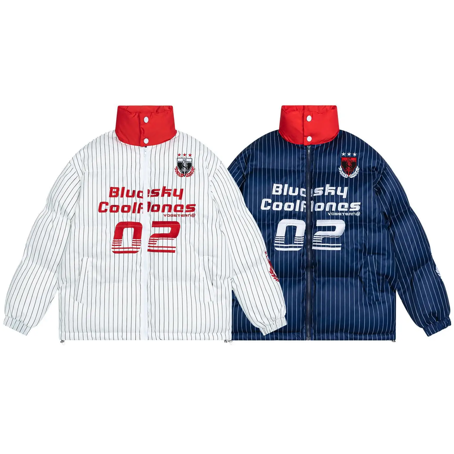 

Varsity Stripe Stand Collar Quilited Jackets, American Sports Style Coats For Man, Unisex Windproof Woman Winter Coat