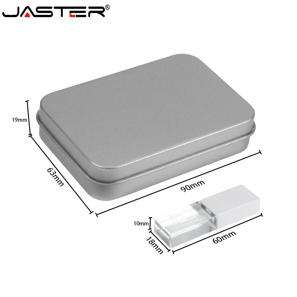 Red LED USB Flash Drive 128GB Free Customized Logo Pen Drive Crystal Memory Stick 64GB Metal Box Pendrive 32GB Creative Gift U