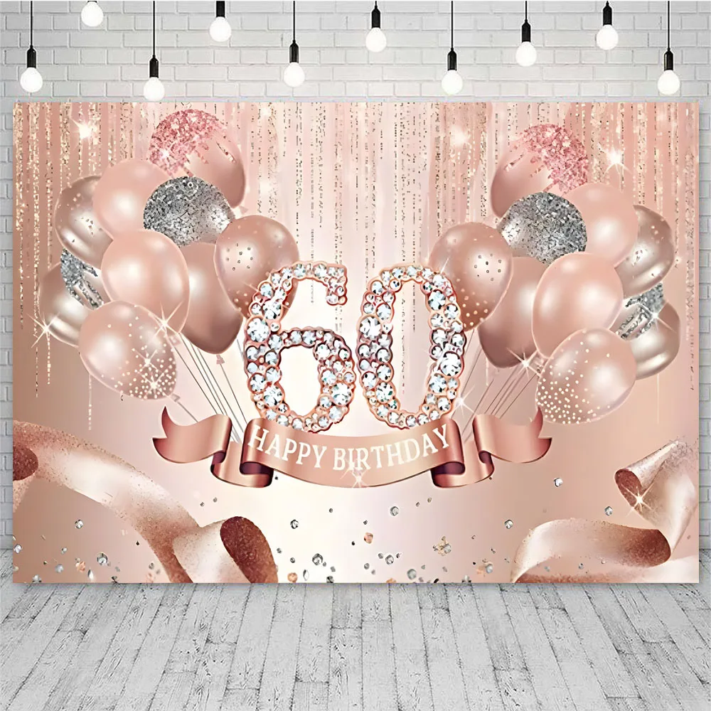 60th Birthday Decorations Cheers to 60 Years Banner Rose Gold Backdrop Party Supplies for Women Fifty Birthday Poster Sign Decor