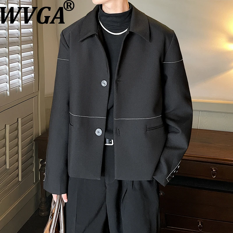 

WVGA весна осень новые мужские модные короткие куртки с отложным воротником Tide High Street нишевый шикарный повседневный пиджак с длинными рукавами Ins W15922