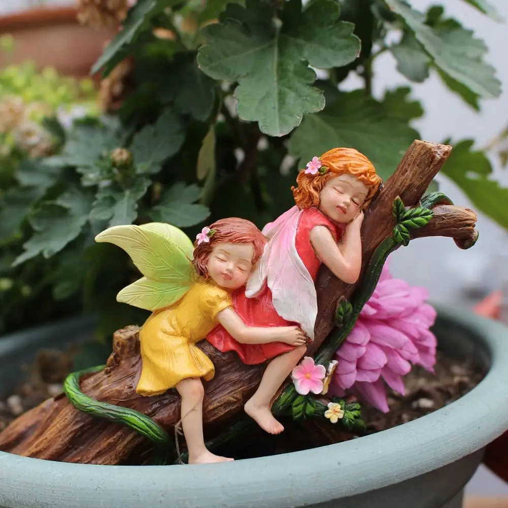 

Realistic Sleeping Fairy Statue Resin Crafts Handmade Garden Fairies Figurines DIY Funny Baby Fairy Lying on Tree Sculpture