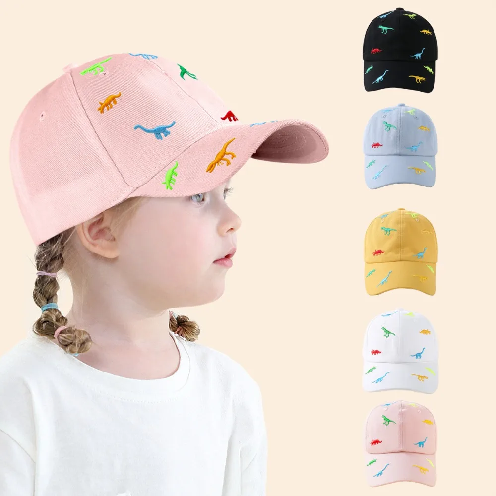 Children's Cartoon Dinosaur Embroidered Baseball Cap Solid Color Breathable Sun Hat for Boys Girls Daily Casual Wear