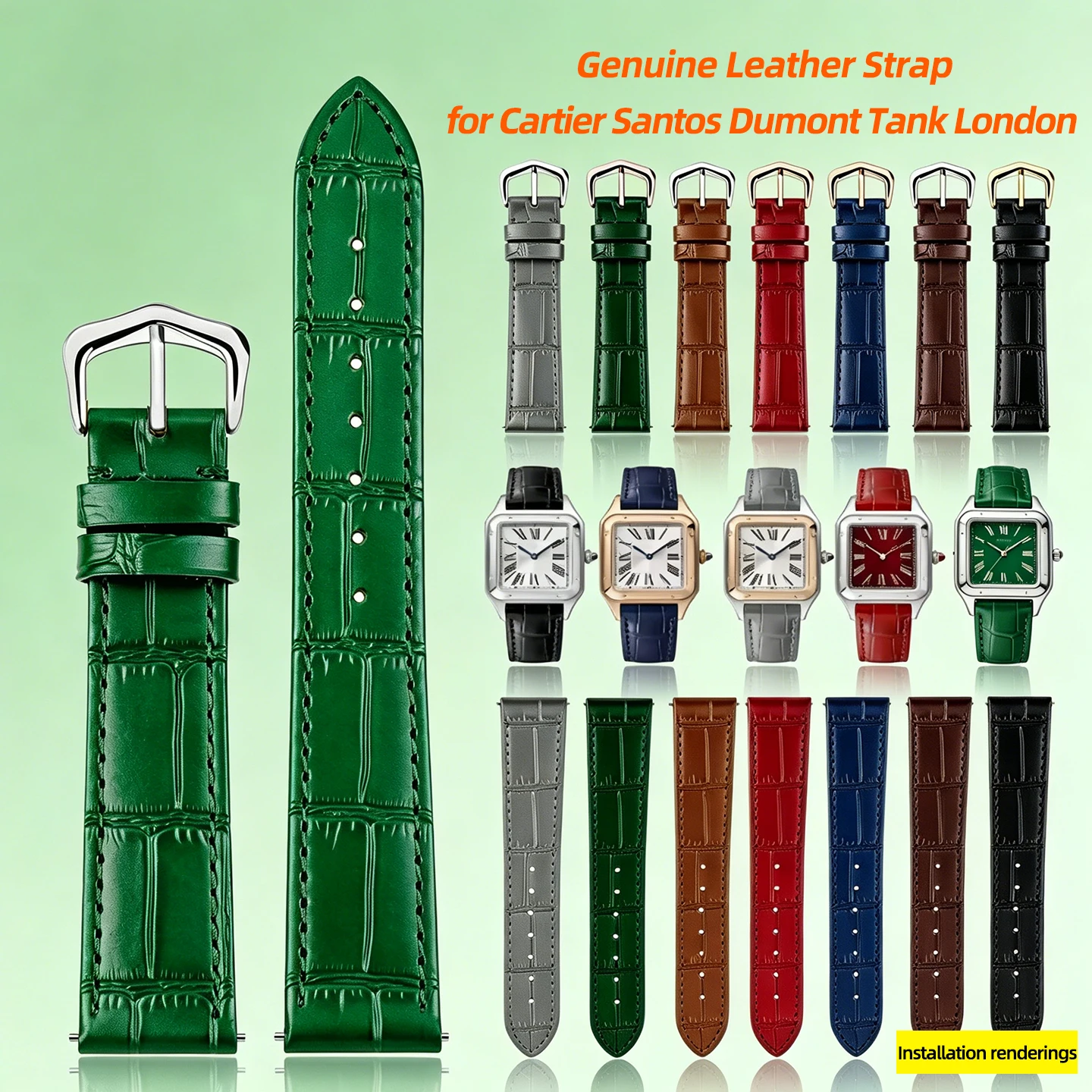 15mm 17mm 18mm 20mm Quick Release Genuine Cowhide Leather Watch Strap For Cartier Santos Dumont Tank London series Unisex
