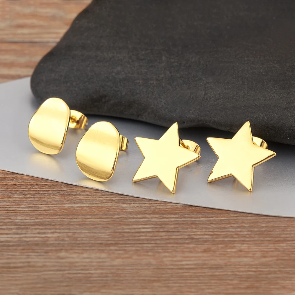 Nidin новые модные серьги-гвоздики в форме счастливого сердца/круглого/звезды/луны для женщин, нерегулярные геометрические украшения для ушей, аксессуары