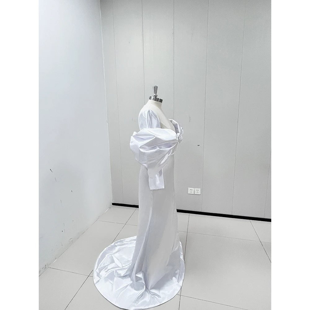 Vestidos de noche de fiesta elegantes para mujer, vestido de fiesta de manga larga plisado blanco, tren de la capilla, sirena, ocasión especial, elegante