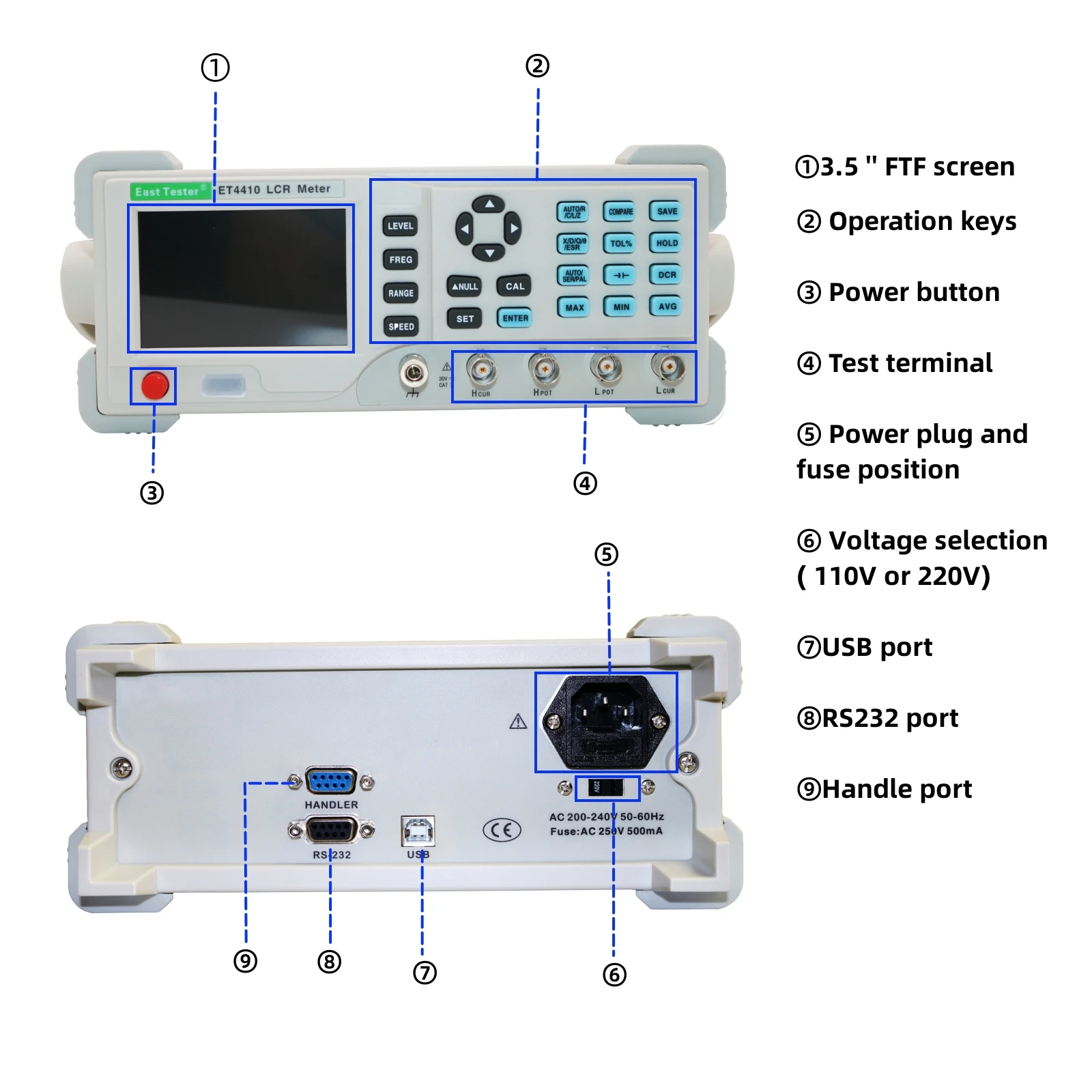 ET4410 Desktop LCR Meter Digital Elect ric Bridge Capacitance Resistance Inductance Measure Instrument