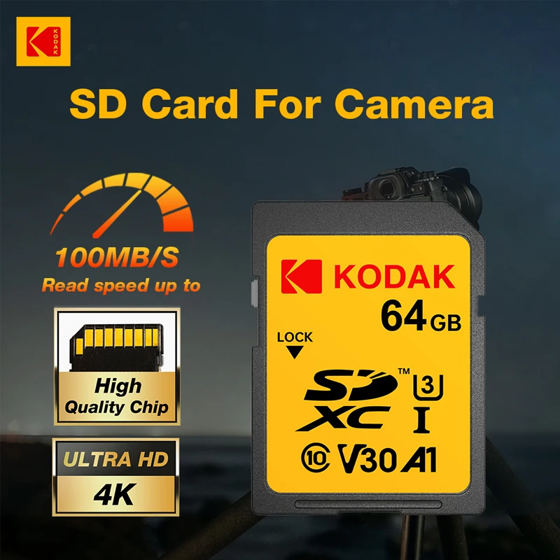 KODAK SD Card High Speed Class 10 SD Card 64GB 256GB 512GB carte sd Memory Card SDXC V30 for 4K HD Memory Cards Full Size for Ca