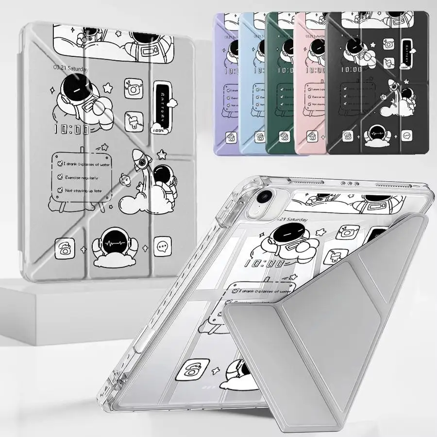 Cartoon Line Spaceman Pattern Holder Cover Tablet Case For iPad Pro 2025 Pro 11th 10th 9th 8th 7th 12.9inch Air 4 5 M3 M2 M4