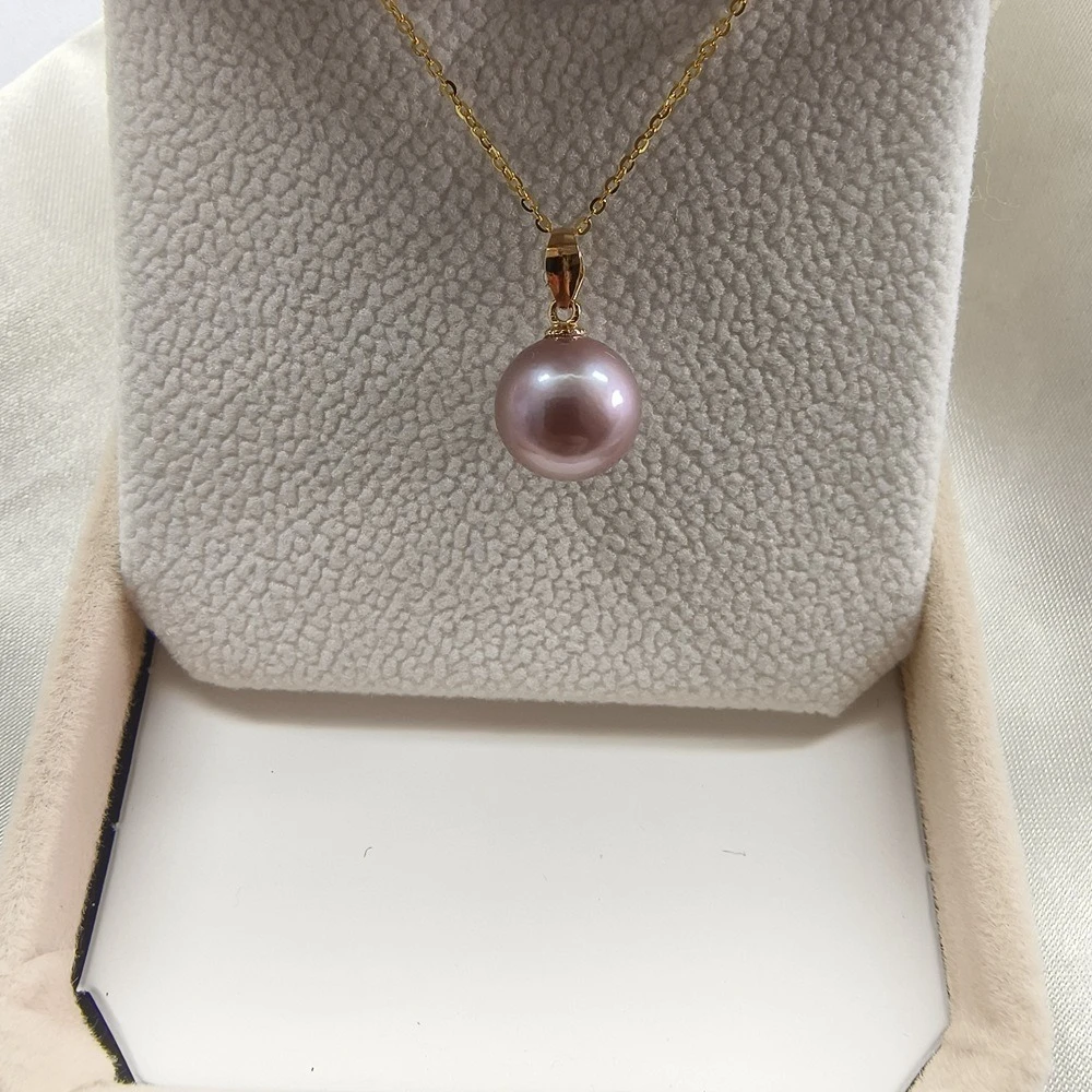 

10-11mm Round Pearl Purple 925 Silver Pearl Pendant Necklace, Simple and Fashionable