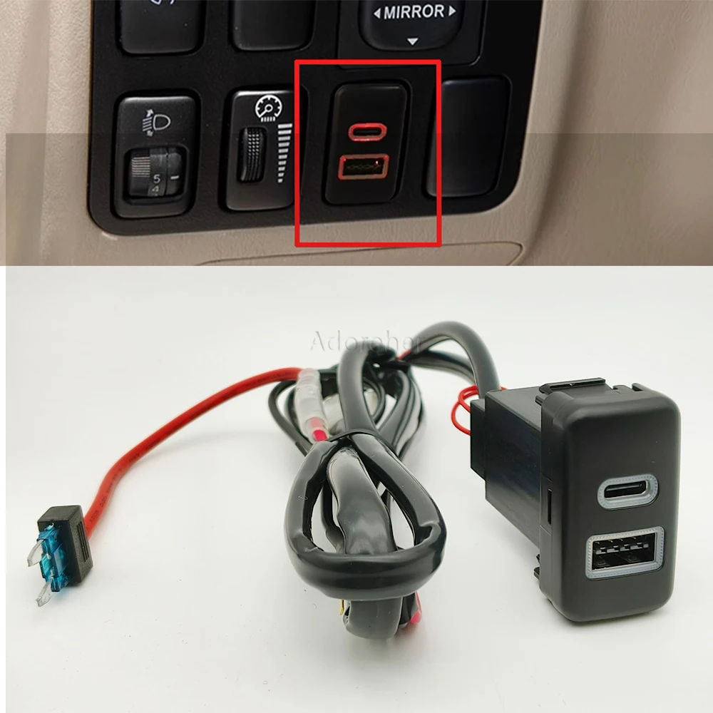 Car Charger Dual Fast Charging PD Fast Charging QC3.0 Type-c Fast Charger Interface Socket for Toyota Old FJ Cruiser Prado LC120