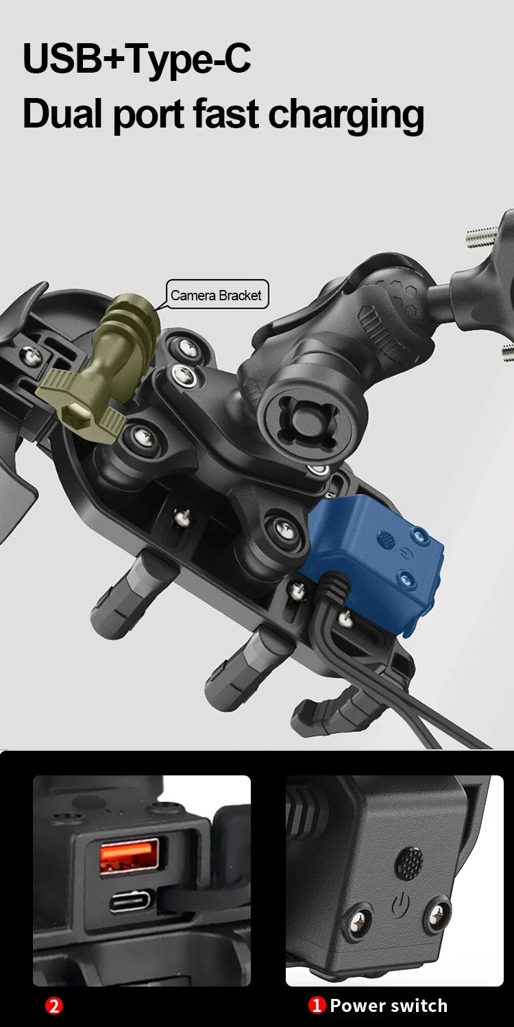 Stoßfester Motorrad-Telefonhalter, 15 W kabelloses Ladegerät und 18 W USB 30 W Typ C, schnelles Aufladen, Motorrad-Fahrrad-Roller-Ständer – Detail 4