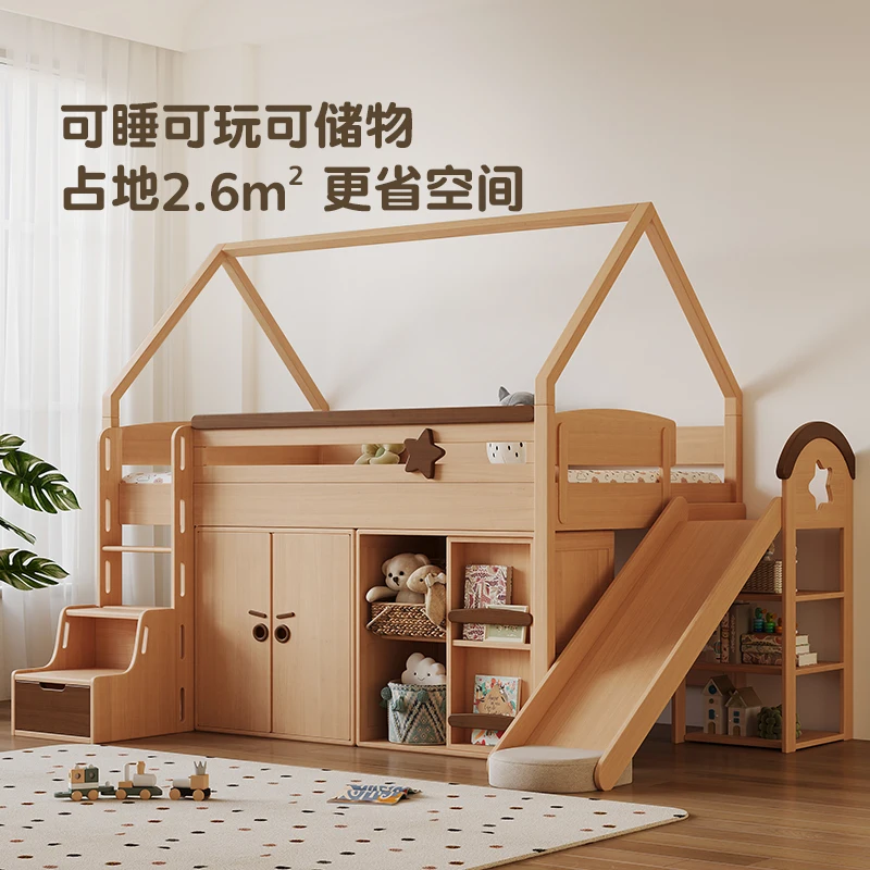 

Teen with Tree Solid Wood Beech Children Half Tall Bed Boy Girl Tree House Bed Flying House Chalet Castle Slide Bed