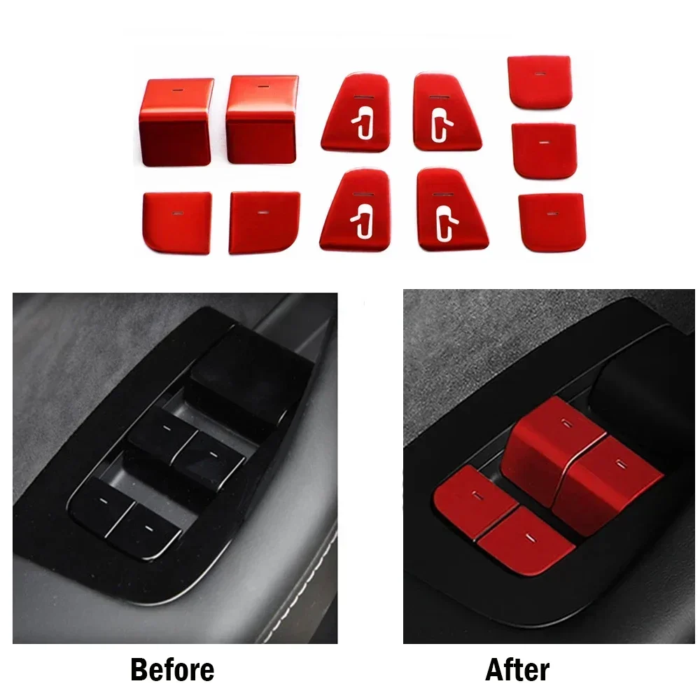 11PCS Aluminum Alloy Inner Door Window Switch Button Trim Cover For Tesla Model 3 Model Y Switch Button Sticker