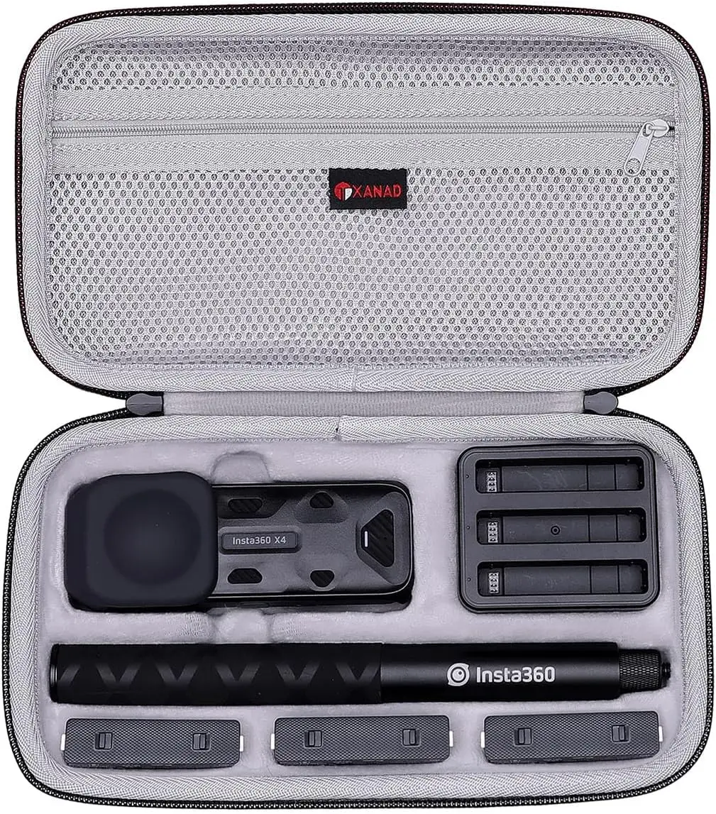 حافظة صلبة لهاتف Insta360 X5/X4/X4 Air/X3/X2، حافظة كاميرا الحركة 8K مقاومة للماء مع عصا سيلفي مقاس 114 سم وحقيبة تخزين رمادية #1