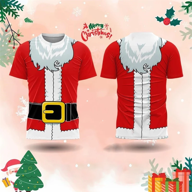 

Забавная рождественская футболка для косплея Санта-Клауса, дышащая футболка с короткими рукавами, индивидуальный уникальный дизайн, детский размер, рождественская футболка, топ 2026