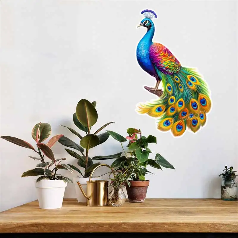 Colorful Peacock Vinyl Stickers Decal Wall Bathroom Toilet Living Room Cabinet Fridge Home Decorative Sticker AA400