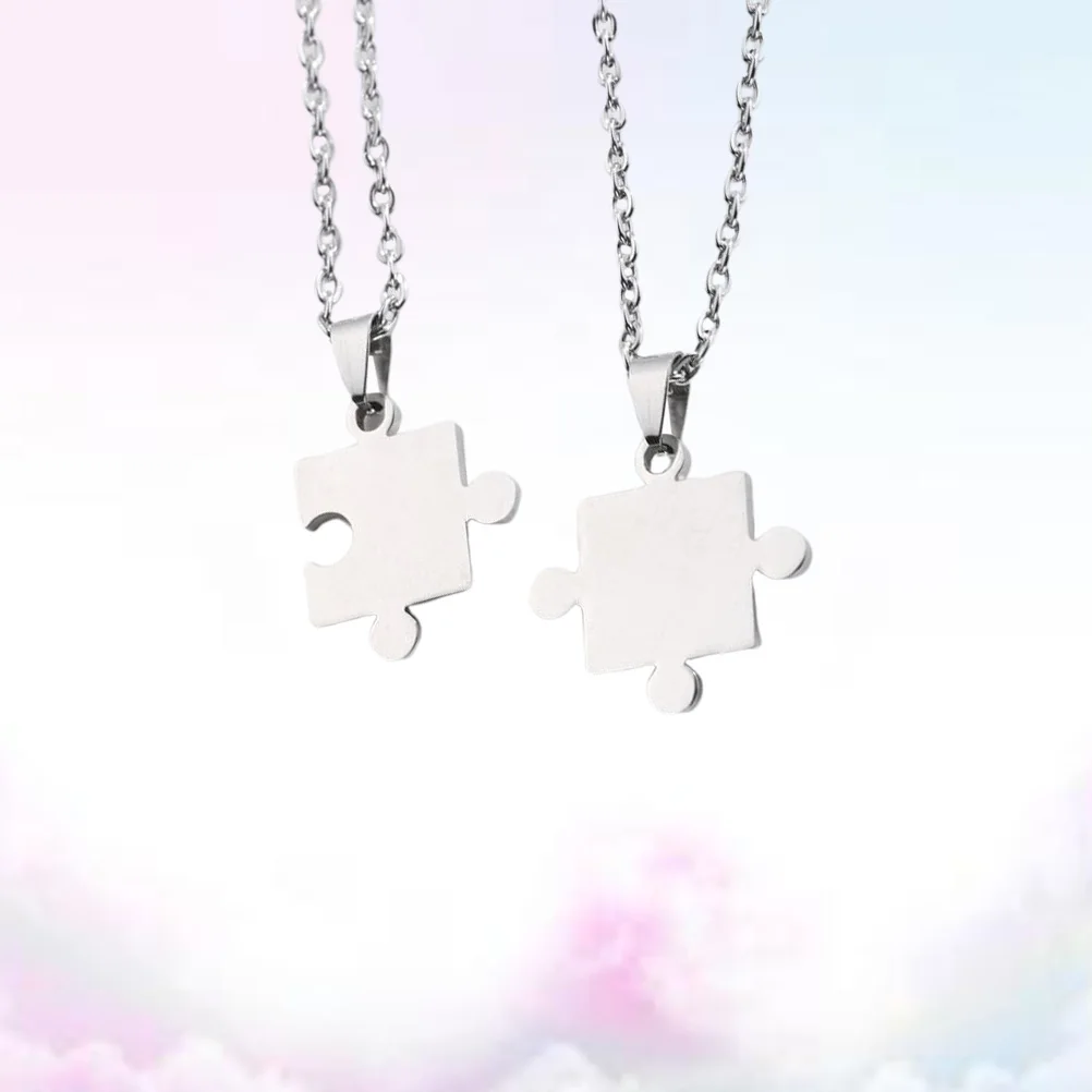

Couple Necklaces Puzzle Shape Stainless Steel Jewelry Accessories Smooth Surface Bright Color Valentine Gift Fashion Necklace