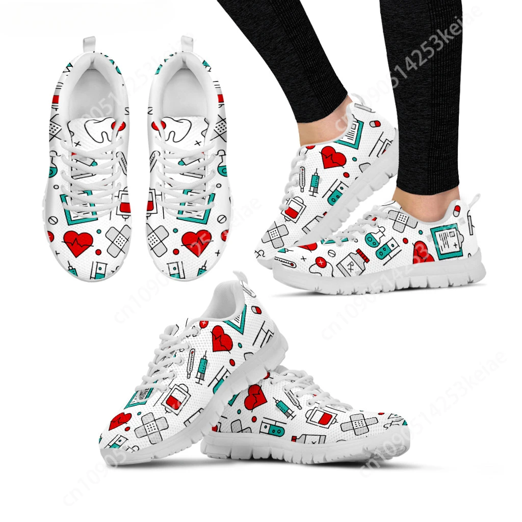 Custom Spring Autumn Soft Warm Flats Shoes Hospital Medical Nurse Printed Women Casual Sneakers Lace Up Footwear Zapatillas