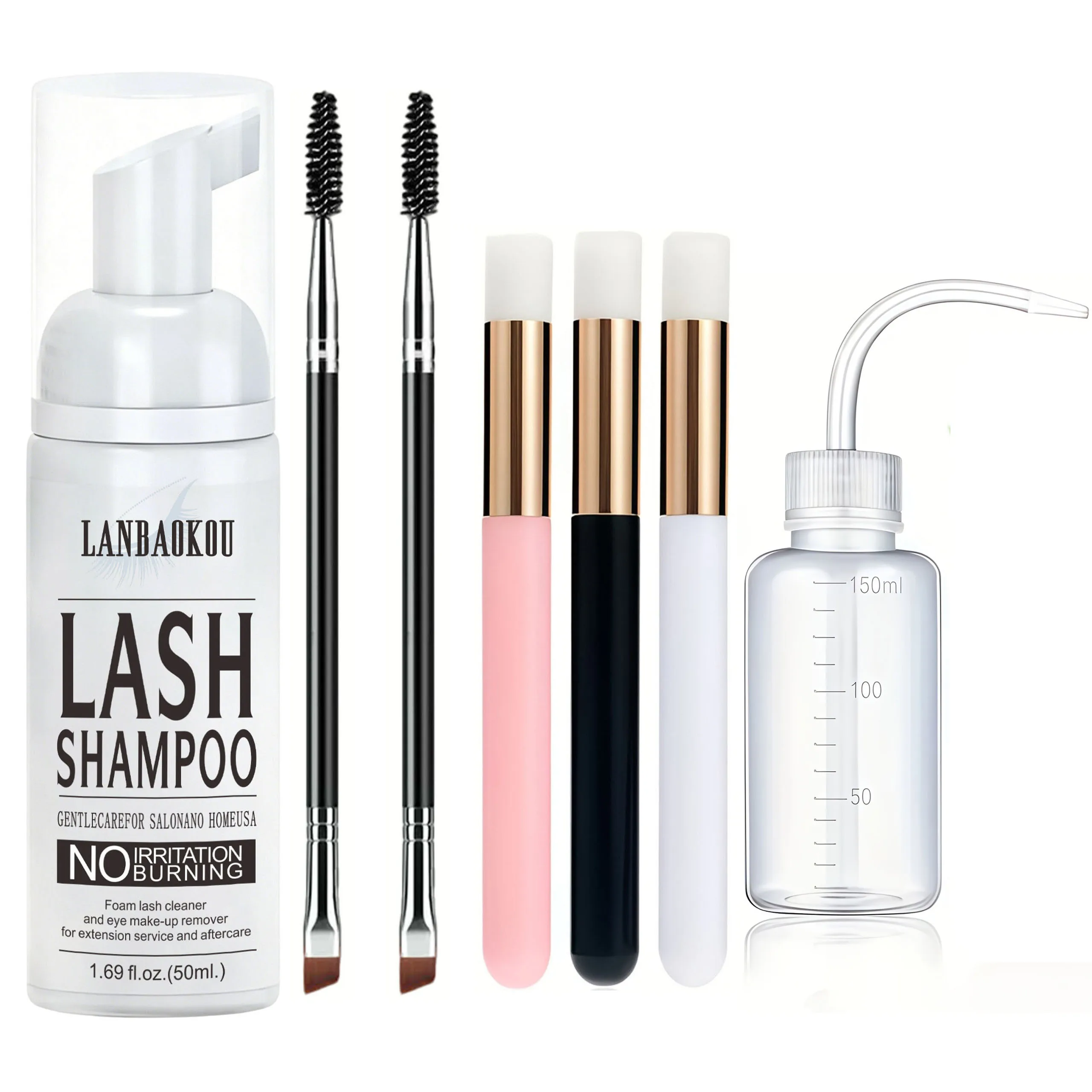 Lash Shampoo for Eyelash 50ML + Brush & Mascara Wand Eyelid Foaming Cleansing, Extension Cleanser Remover,Makeup Remover