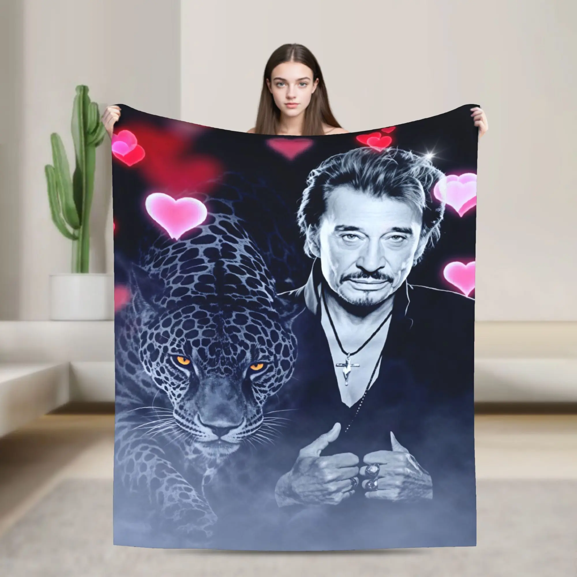 Rock Star Johnny Hallyday Print Warm Soft Blanket Children Plush Throw Blanket Graphic Couch Chair Flannel Bedspread Bed Cover