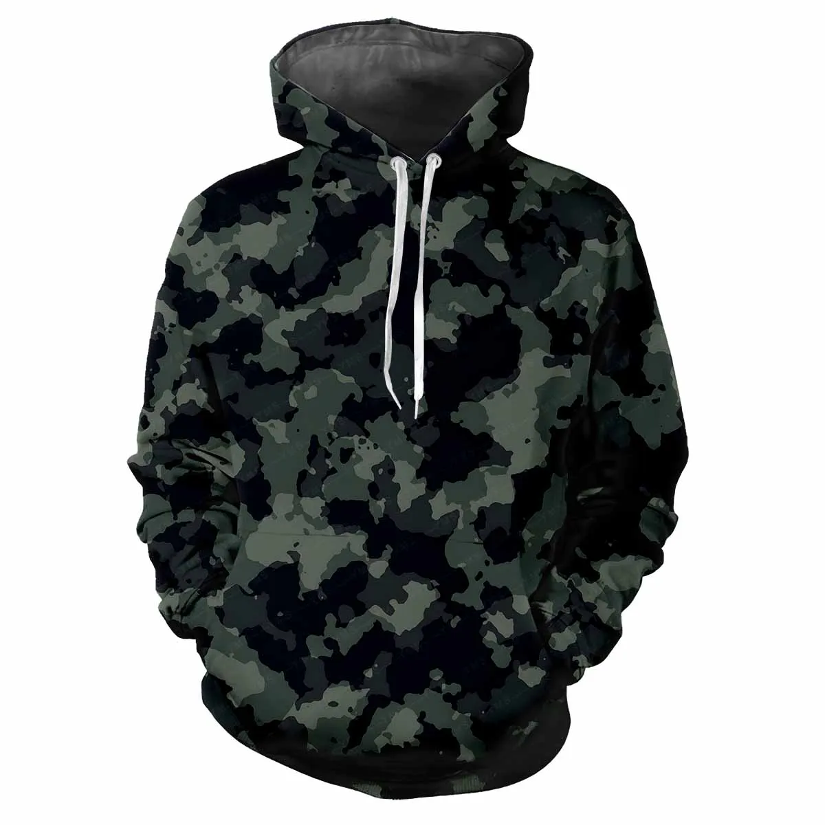 Trendy Men's Hoodie Printed  Fun Camouflage Patterns Digital Printing Casual Long Sleeved Hooded Thick Fabric Tops