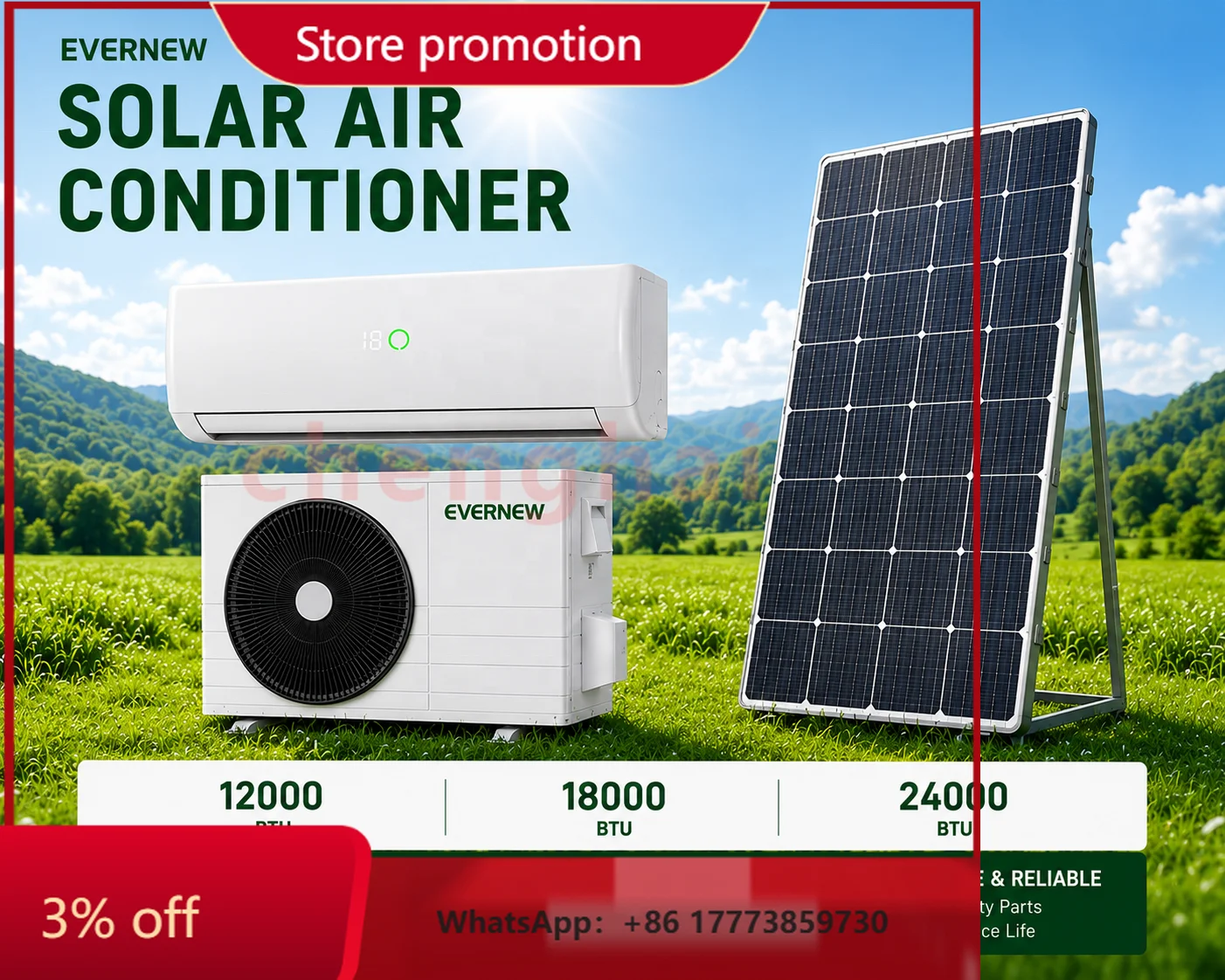 CHKJ for Evernew Solar Air Conditioner Solar Powered Air Conditioner 12000BTU 18000BTU 24000BTU 1.5HP 2HP 3HP Hybrid Power ACDC