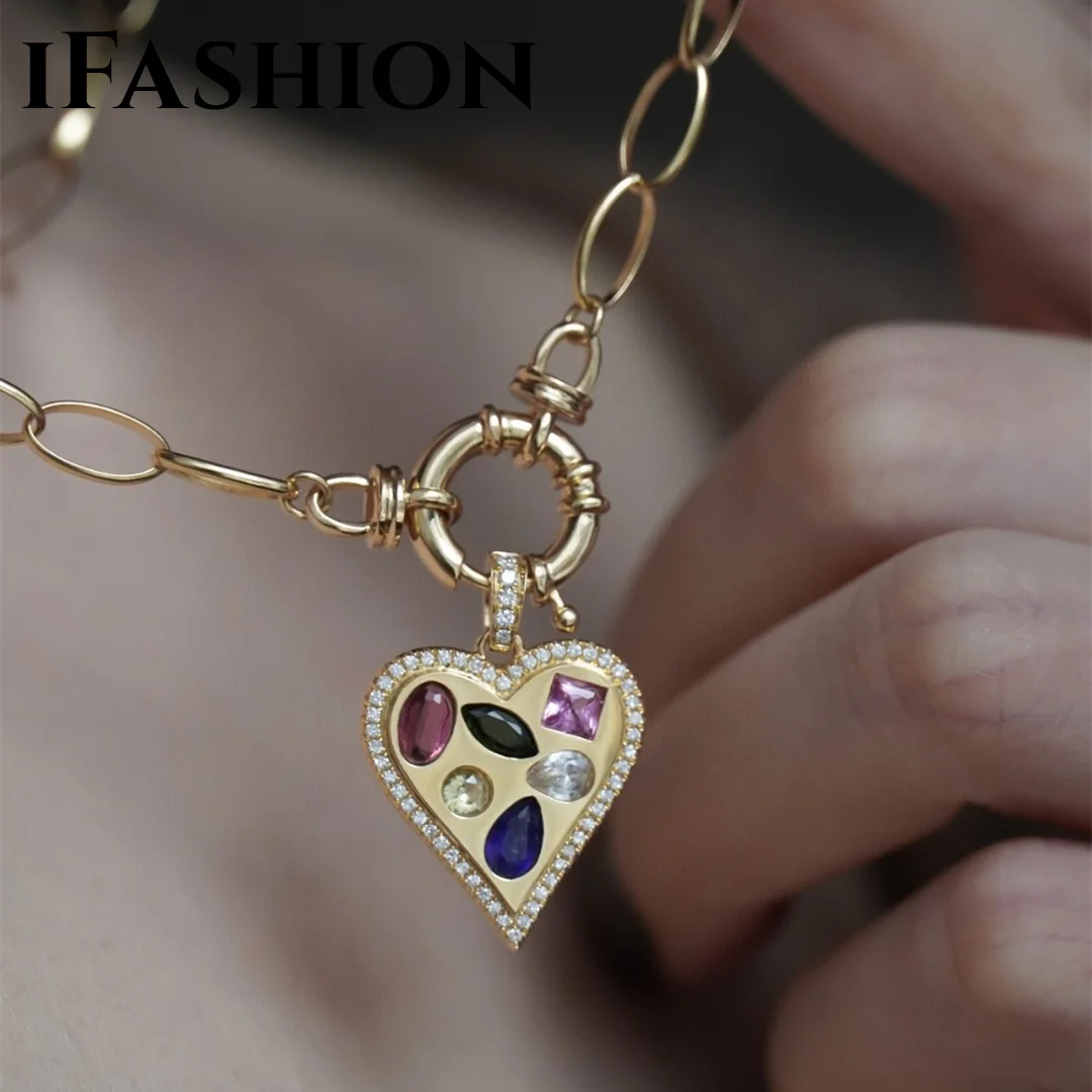 

IFASHION Diamond Universal Buckle Pendant Necklace 18K Solid Yellow Real Gold All-Purpose AU750 Wedding Women Fine Jewelry