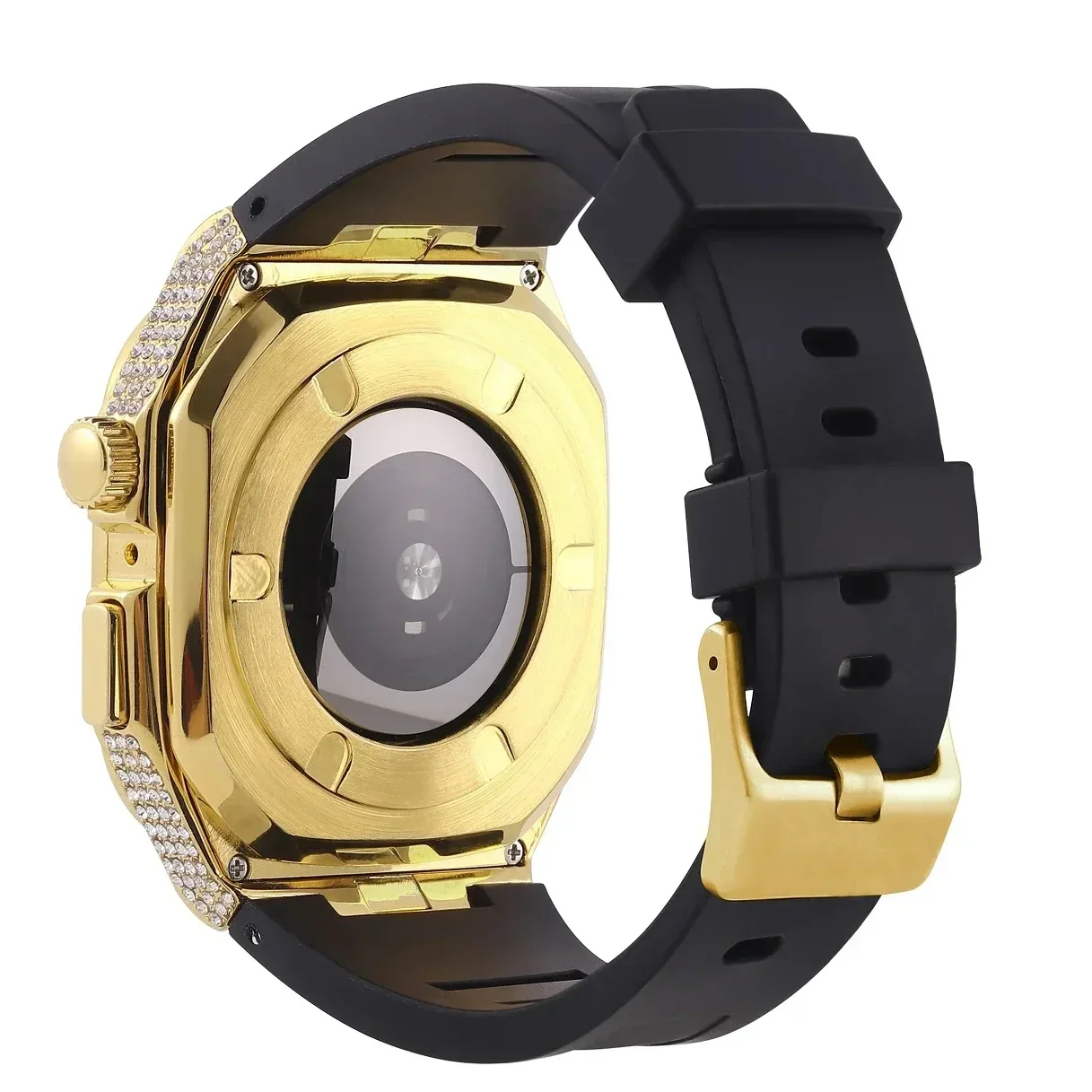Diamond Case for Apple Watch Band 10 9 8 7 65 46mm SE 44 Stainless Steel Case Modification Kit Rubber Strap for IWatch 45mm 44mm