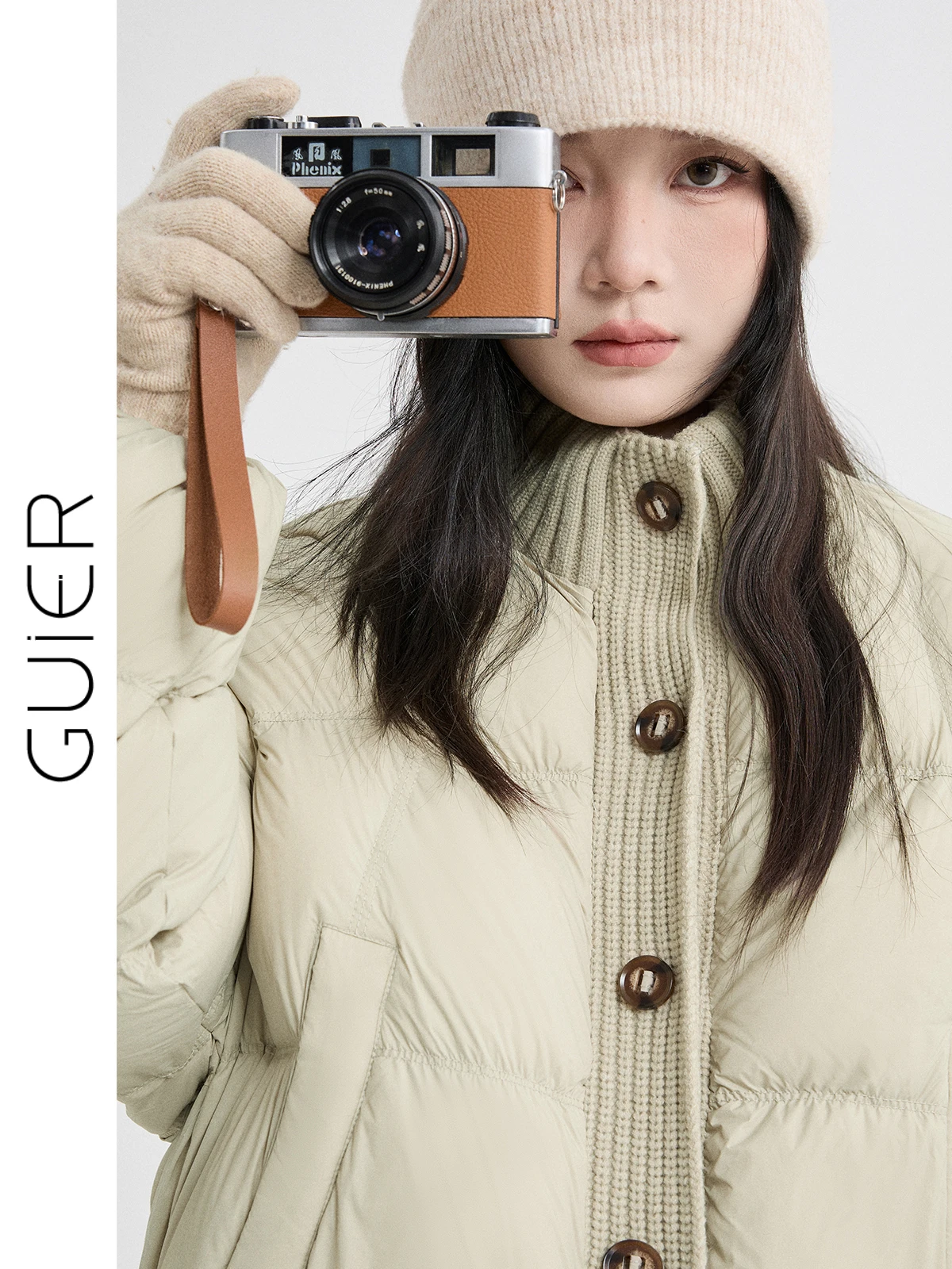 

Женская зимняя куртка Guier из вязаного пэчворка с наполнителем из белого пуха, с воротником-стойкой, теплая, повседневная, новая модель