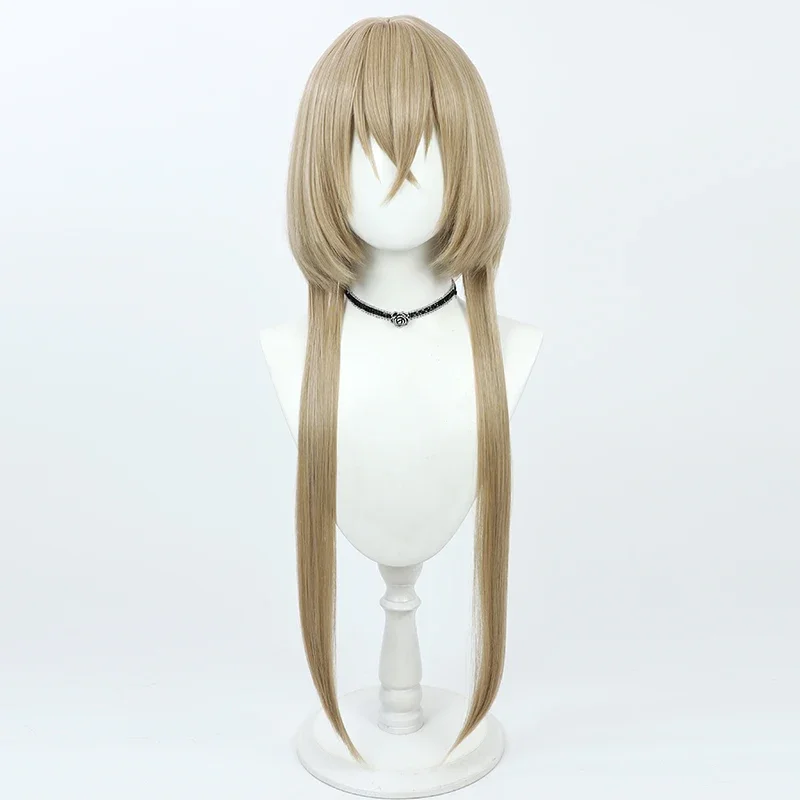 Pallas Cosplay Wig Game Arknights 80cm Long Beige Straight Heat Resistant Synthetic Hair Halloween Party Role Play Party+Wig Cap