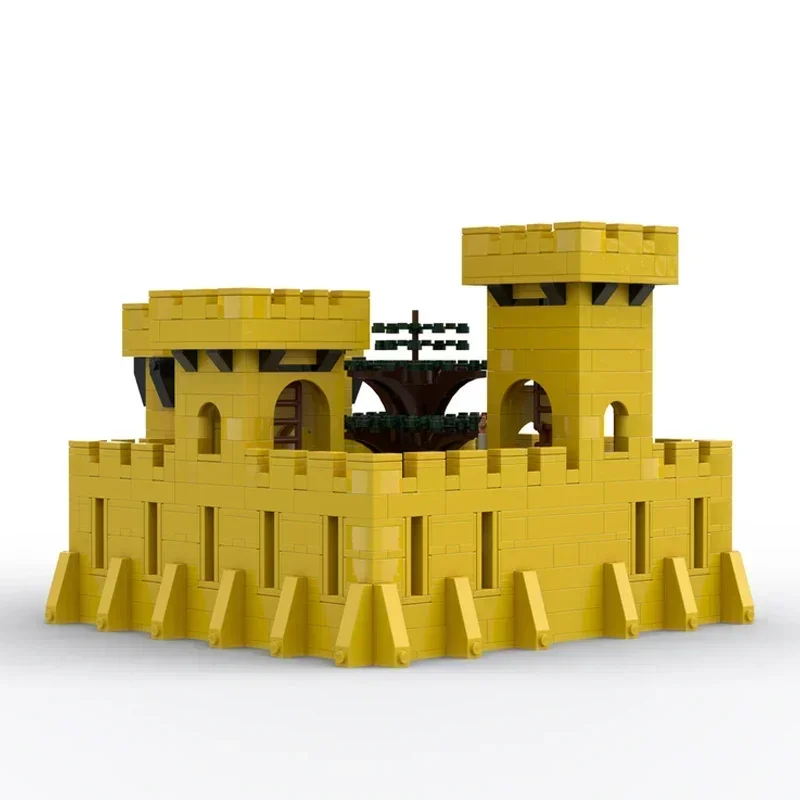 Clássico castelo amarelo tijolos fortaleza militar medieval stronghold cavaleiro arquitetura blocos moc tijolos modulares castelo keepChri
