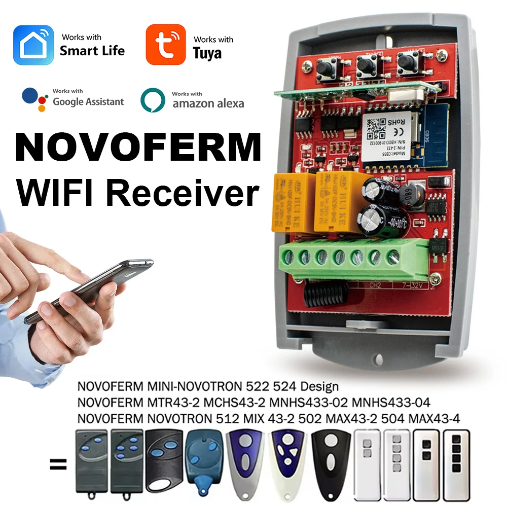 

WIFI Garage Tuya Smart Gate Roller Sliding Door Receiver 433MHz 2CH Opener Dry Contact With NOVOFERM NOVOTRON Remote Control