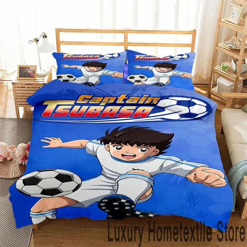 Exquisite 3D Print Anime Captain Tsubasa Bedding Set,Duvet Cover Bed Set Quilt Cover Pillowcase,King Queen Twin Size Boys Girls
