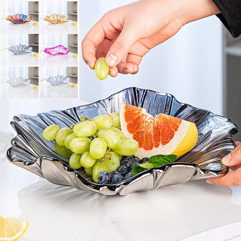 Creative Flower Shape Glass Plate Sunflower Fruit Bowl Irregular Snack Storage Plate Christmas Fruit Decoration Bowl Household