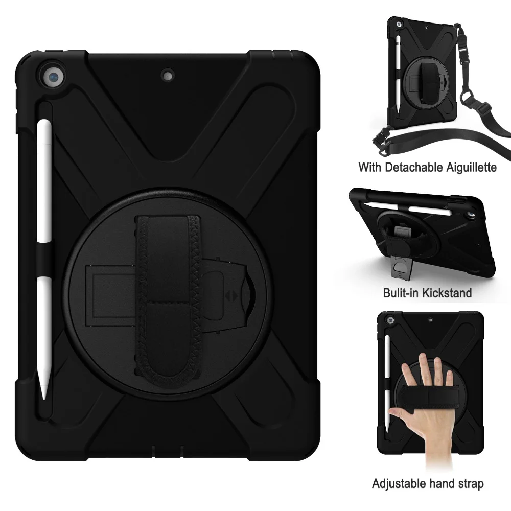 

38pcs Black 360 rotating Kickstand Shockproof Case with Shoulder for ipad 10.2