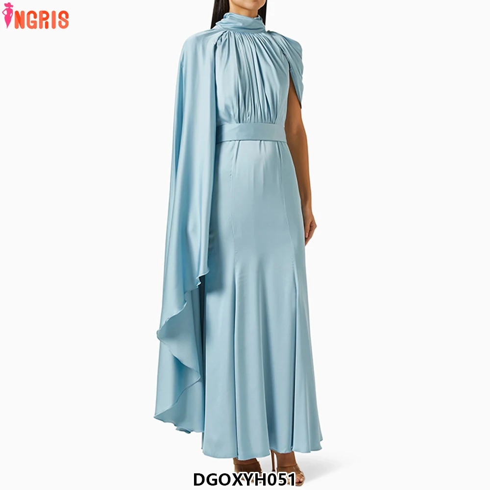 

Patchwork One Shoulder Sleeve High Waist Lace-up Muslim Conservative Gowns Party Dress for Women-DGOXYH051