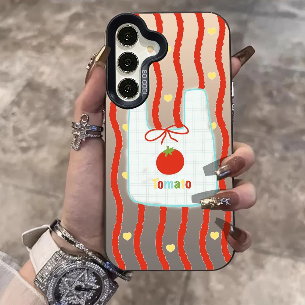 Glossy Tomato Pop Art Case For Samsung Galaxy S26 S25 S24 S23 S22 S21 Ultra Plus A56 A55 A54 A36 A35 Color Silver Shiny  Cover