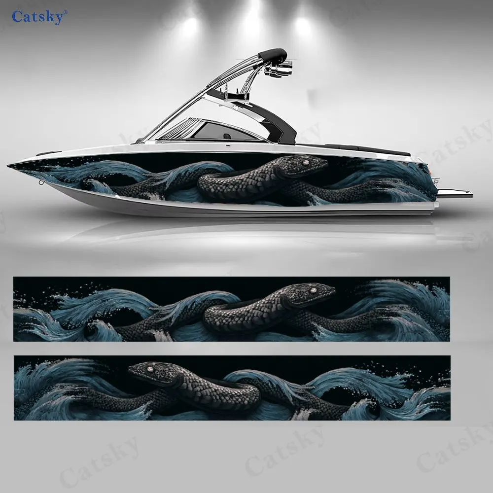 

Blue Tone Giant Serpent Boat Stickers, PVC Waterproof Durable Vinyl Wrap Decals for Fishing Boats, Durable and Stylish Design