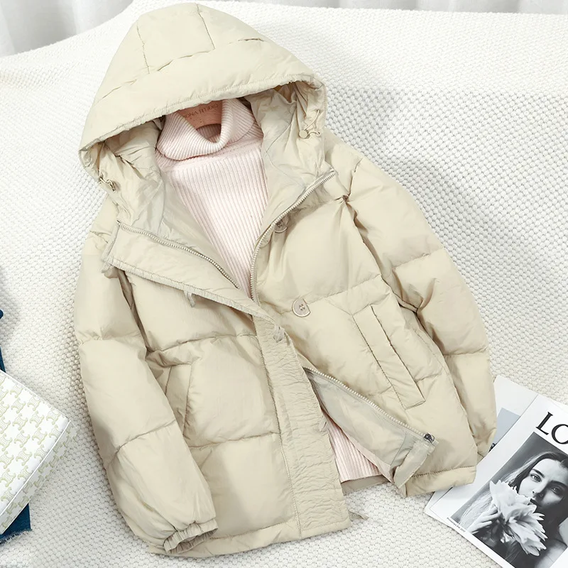 2022 New Simple Women Hooded Down Jacket White Duck Down Autumn Winter Warm Casual Coats Women Portable Outwear