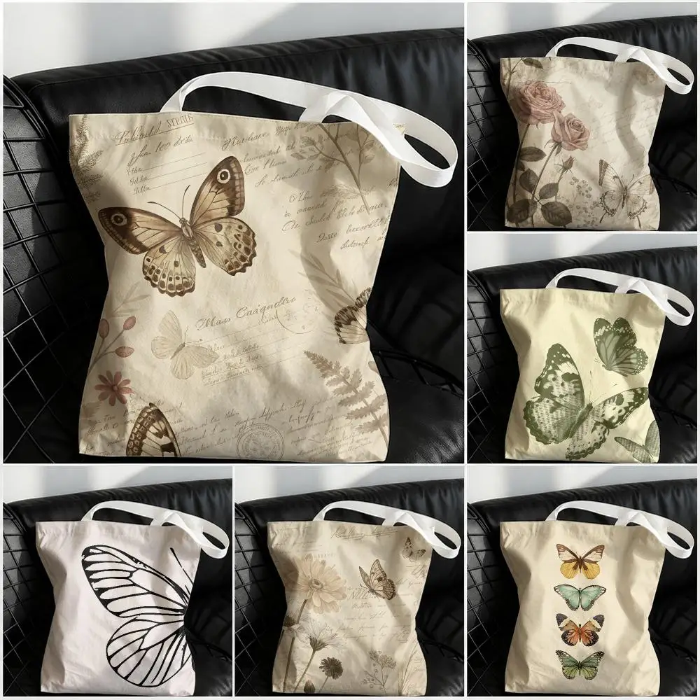Eternal Butterfly Charm Storage Bags Large Structured Canvas Tote Bag Reusable Shopping Shoulder Bag Casual Handbag