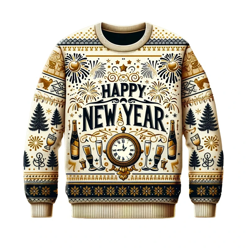 2023 Frohes Neues Jahr Grafik-Sweatshirts Frohe Weihnachten Hässlicher Pullover für Männer Kleidung Weihnachten Lustige Geschenke Pullover Unisex-Pullover