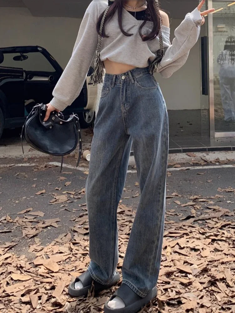 

2023 New High Waist Women ' s Jeans Harajuku Vintage Style Streetwear Loose Fashion Femme Wide Leg Denim Trousers