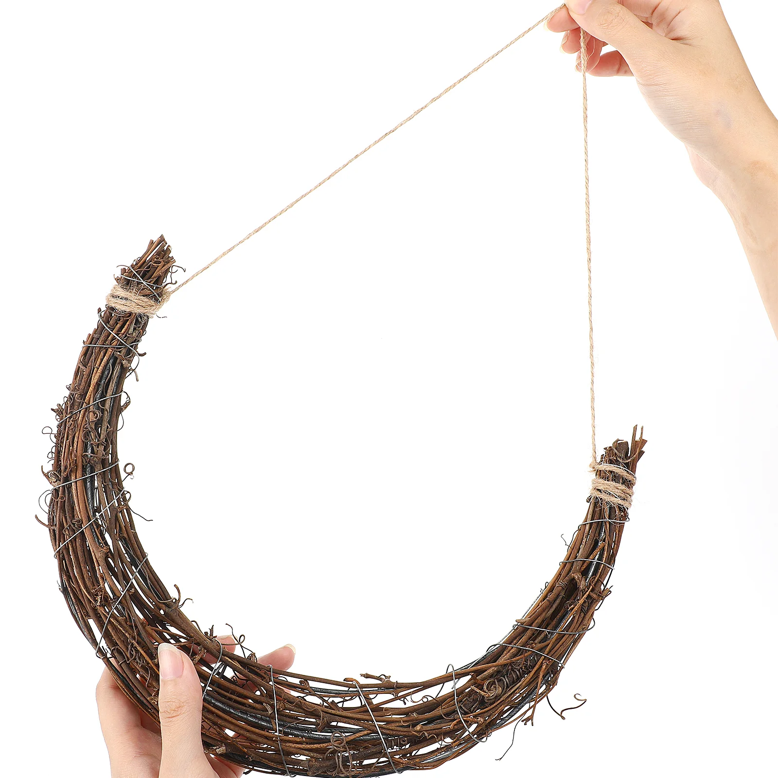 2 Pcs Rattan Garland Moon Wicker Rings Decorations Dream Catcher Wreath Circle Vine Branch