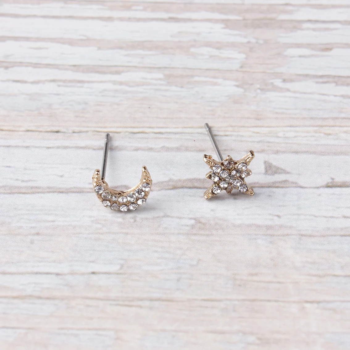 

TINY STUDS PAVE CRYSTALS STONES BUTTON MOON STAR EARRINGS